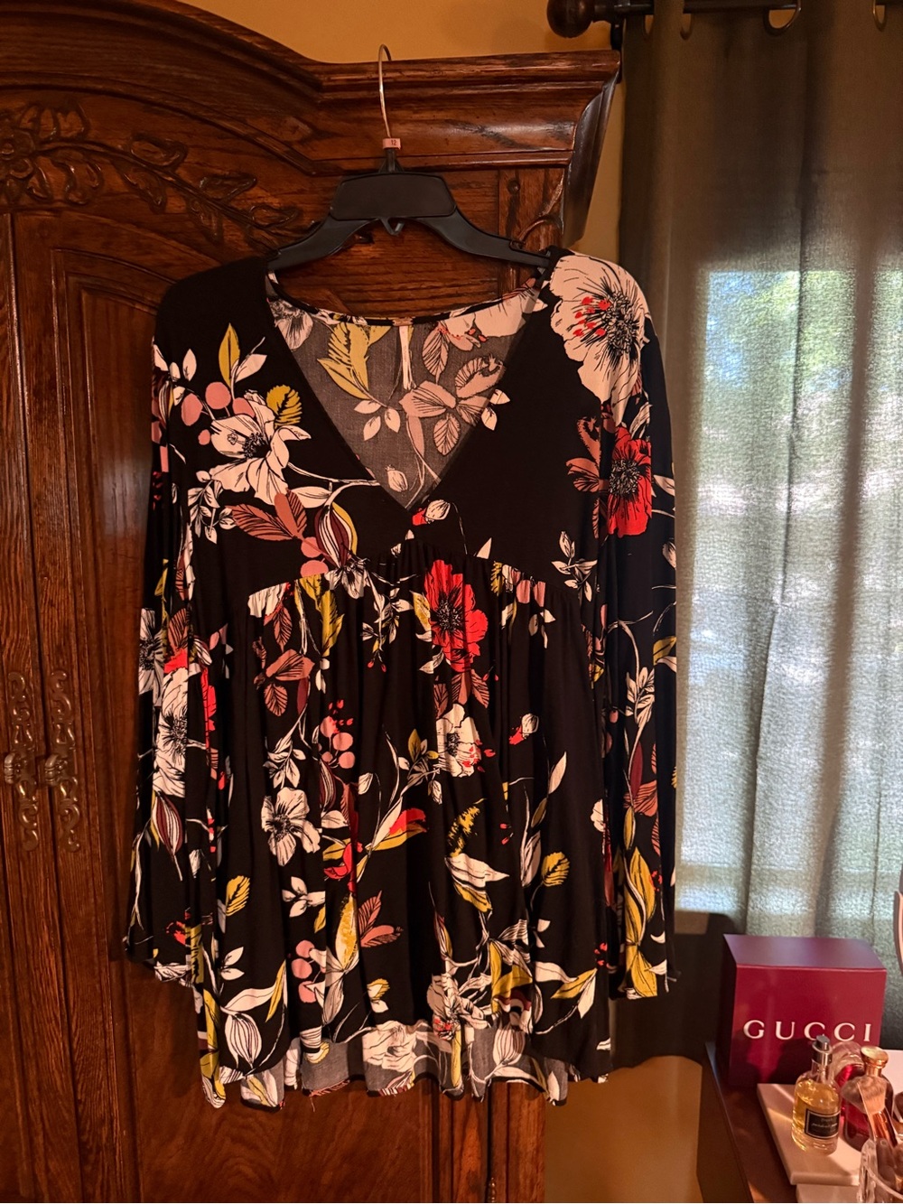 Black Floral Long-Sleeve Swing top free people